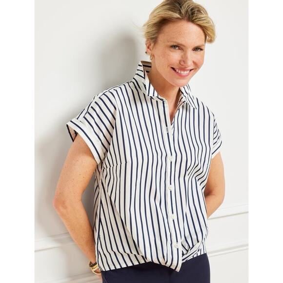 Talbots Tops - Talbots Twist Hem Shirt Womens Small Nautical Stripe Button Down Dolman Boxy